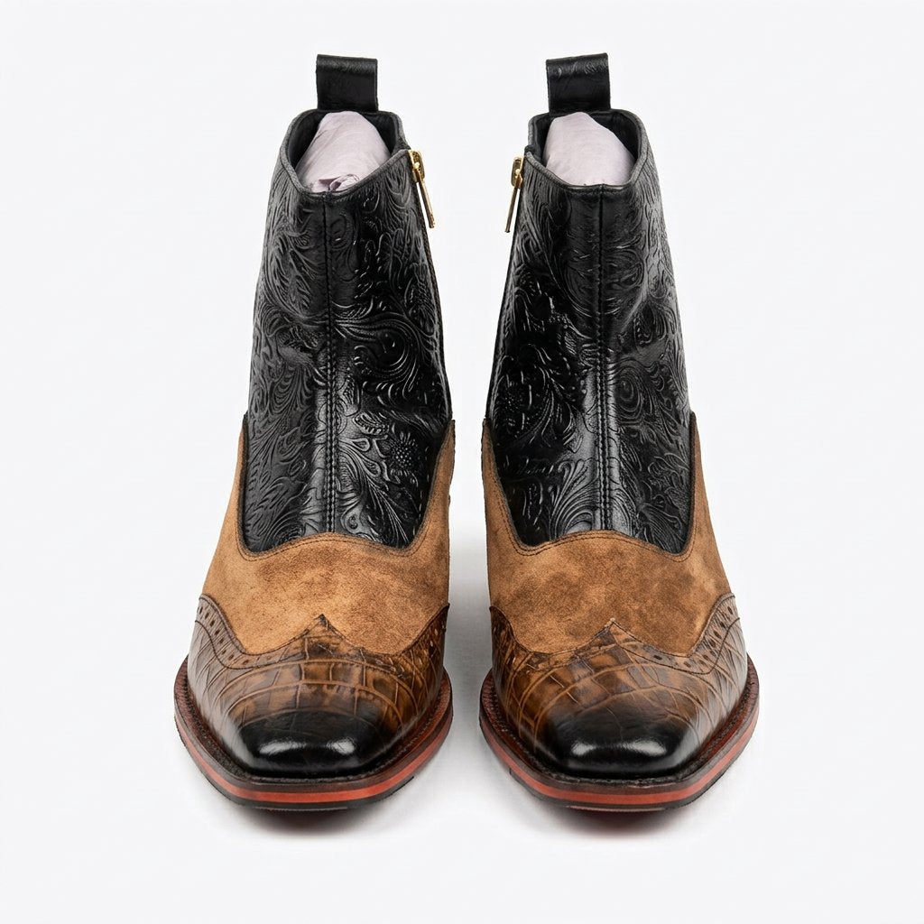 Scarface - Tripple Tone Brogue Leather Zipper Boots
