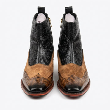 Scarface - Tripple Tone Brogue Leather Zipper Boots