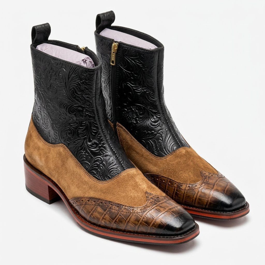 Scarface - Tripple Tone Brogue Leather Zipper Boots