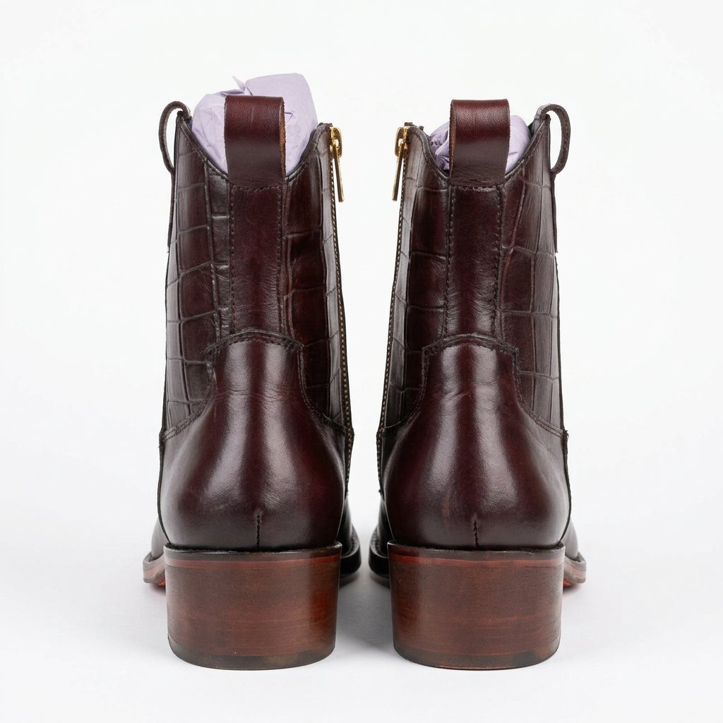 Scarface - Croc Textured Leather Western Chelsea Boots with Gold Toe Accent