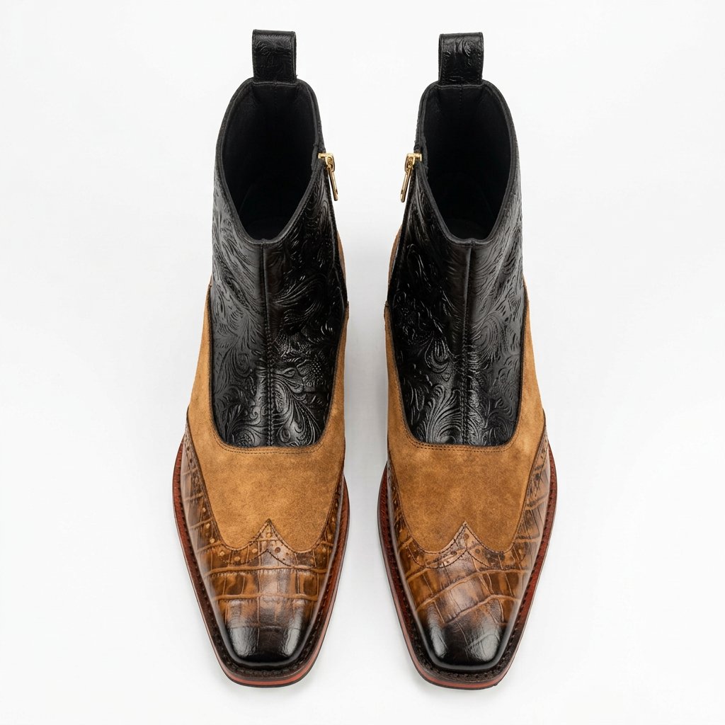 Scarface - Tripple Tone Brogue Leather Zipper Boots