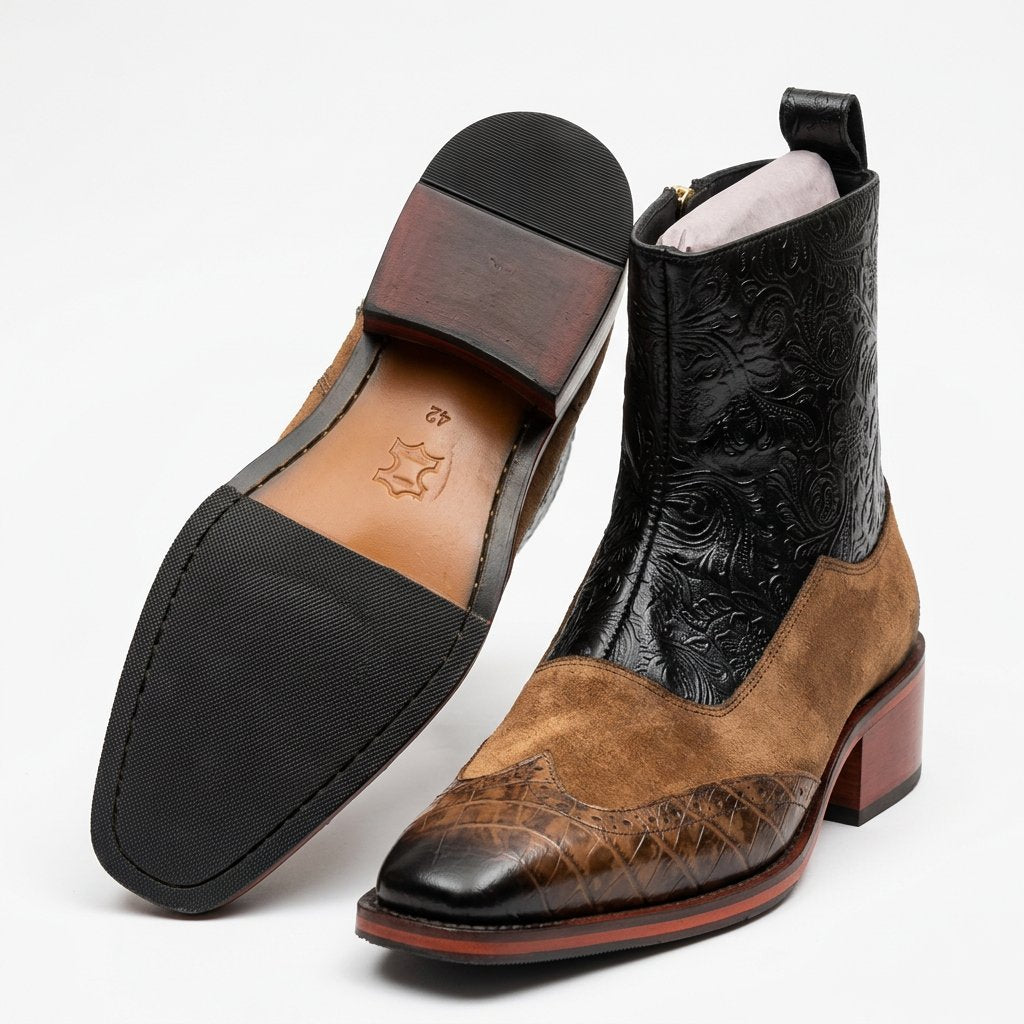 Scarface - Tripple Tone Brogue Leather Zipper Boots