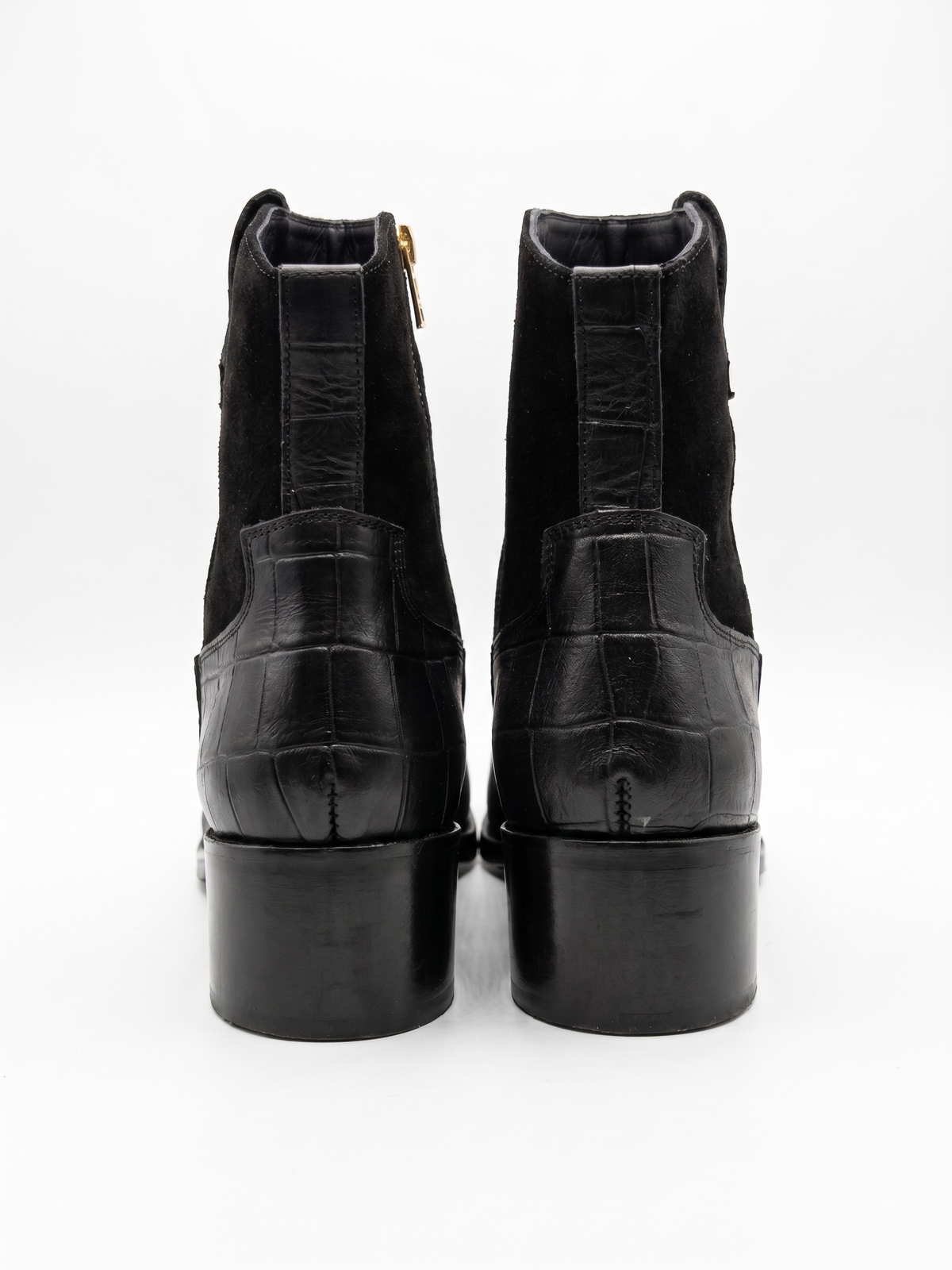 Scarface - Croc Textured Leather Western Chelsea Boots with Gold Toe Accent