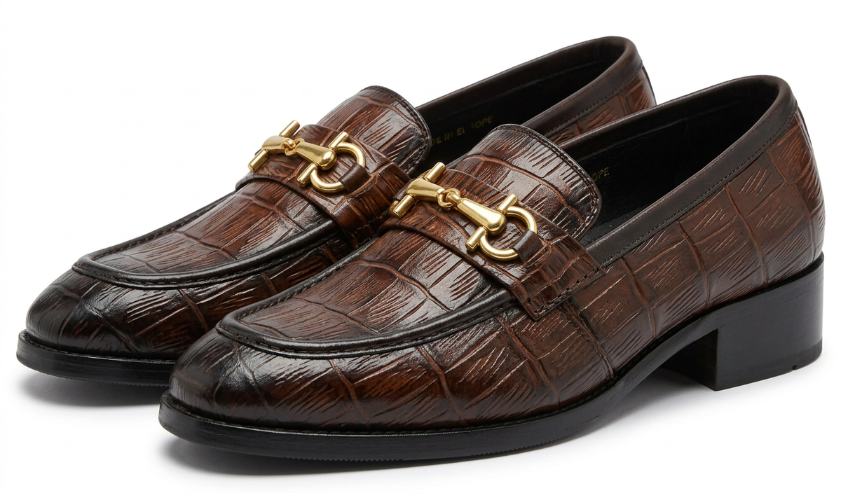 Bloodline Edition – Dark Brown Croc-Textured Pure Leather Loafers