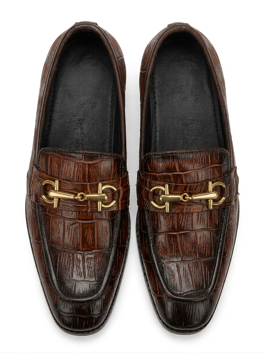 Bloodline Edition – Dark Brown Croc-Textured Pure Leather Loafers