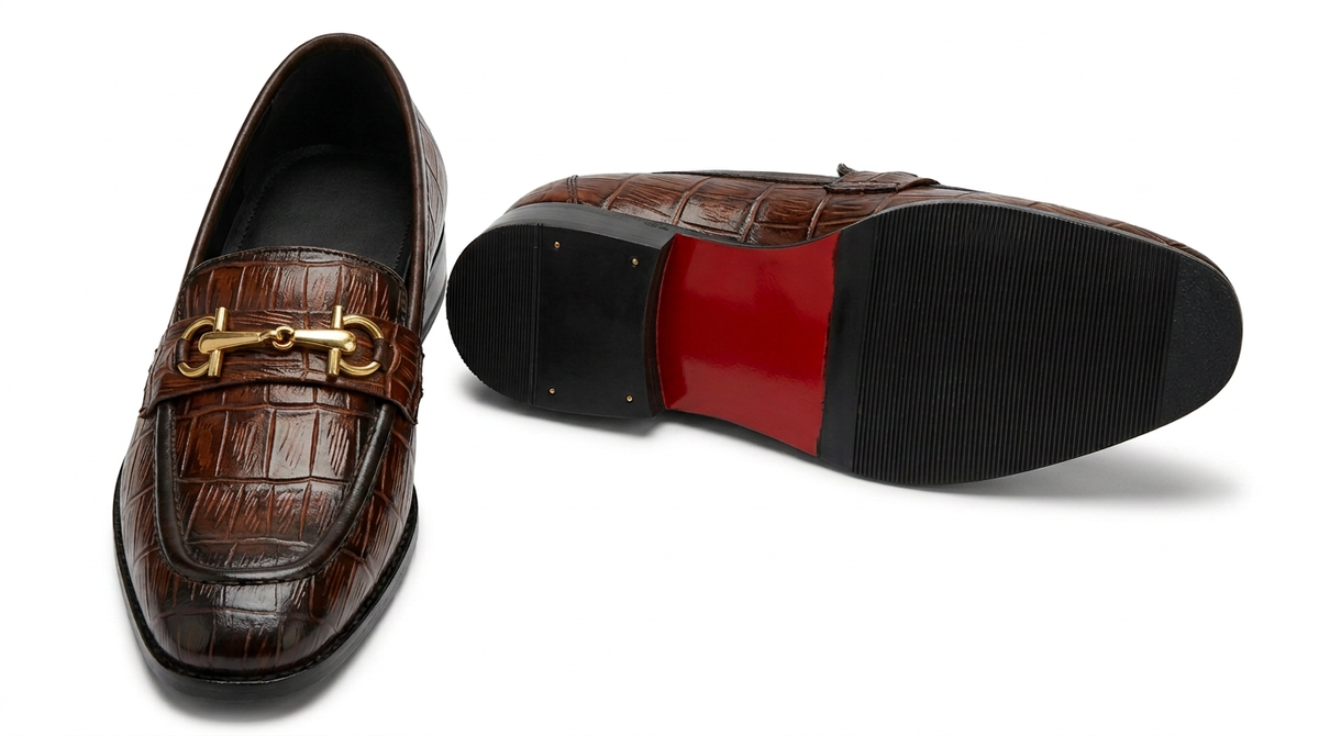 Bloodline Edition – Dark Brown Croc-Textured Pure Leather Loafers