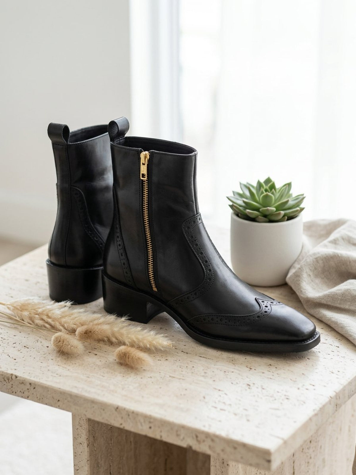 Scarface - Devil Brogue Cuban Heel Zipper Boots